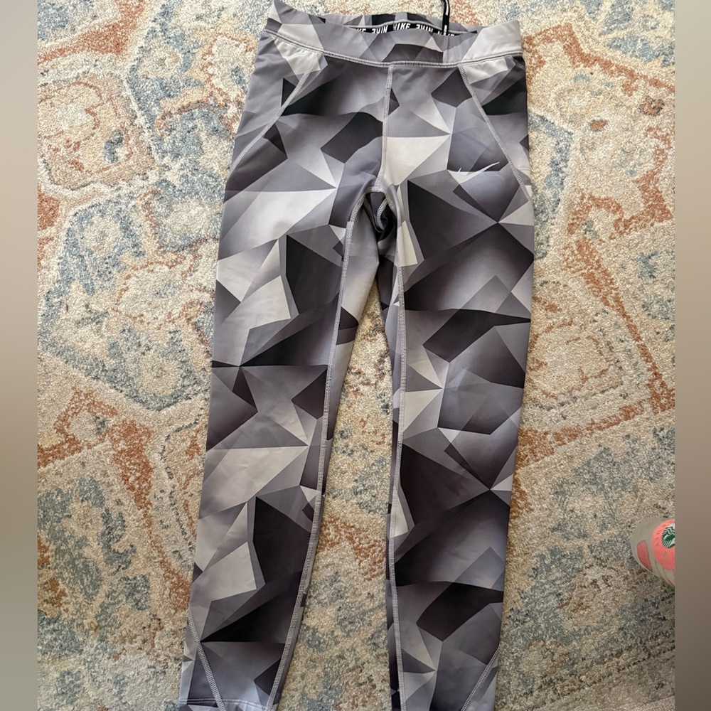 Nike Speed 7/8 Mid Rise Running Tights Grey/Wht/Blk - Picture 2 of 4